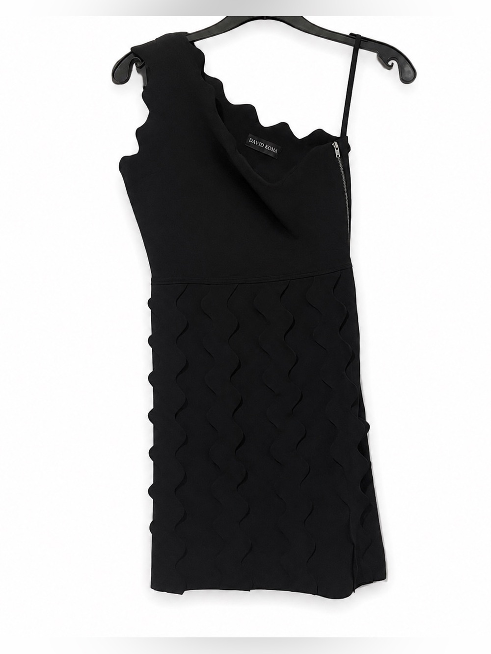 David Koma Black One Shoulder Sculpted Mini Dress LBD Size M Retails $870